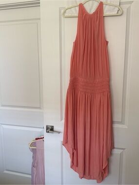 Ramy Brook Coral Pleated High-Low Maxi Dress
